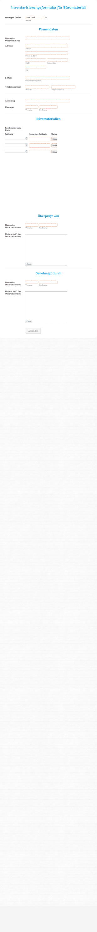 Inventarisierungsformular Für Büromaterial