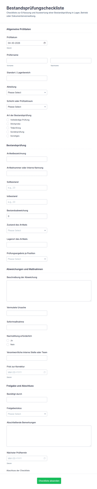Inventarprüfungs Checkliste Formular