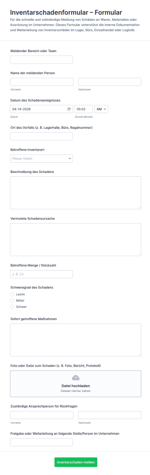 Inventarschadensmeldung Fragebogen 🎯