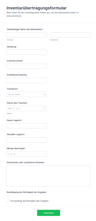 Inventarübertragungsformular
