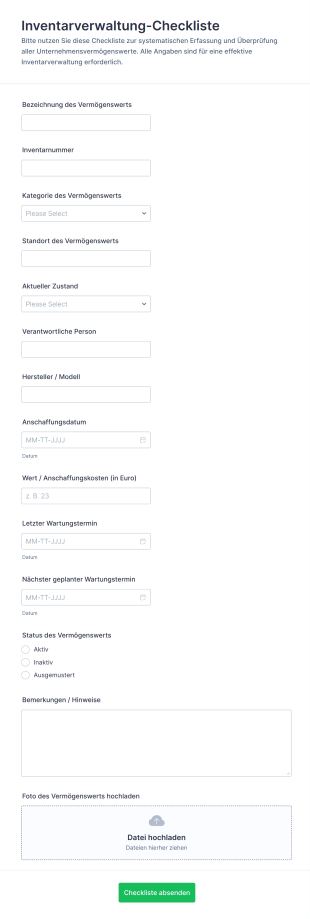 Inventarverwaltung Checkliste