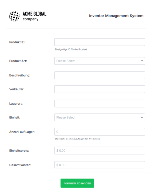 Inventarverwaltungsformular