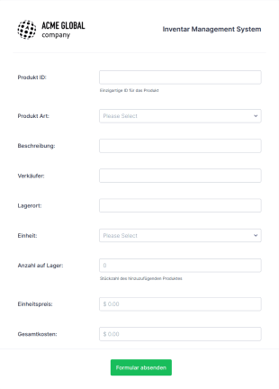 Inventarverwaltungsformular Form Template