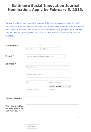 Invention Contest Entry Form Template