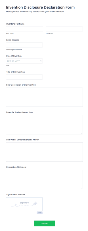 Invention Disclosure Declaration Form Template
