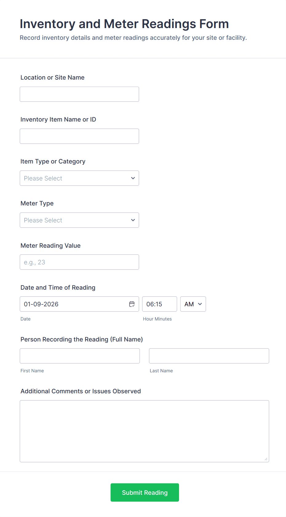 Inventory and Meter Readings Form Template | Jotform
