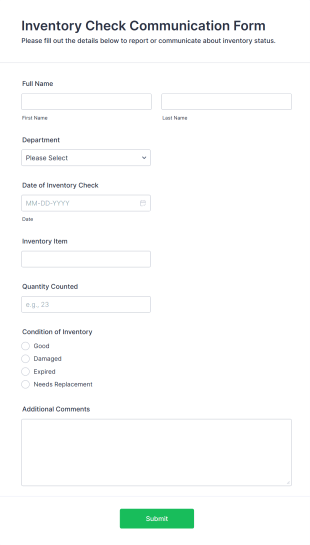 Inventory Check Communication Form Template
