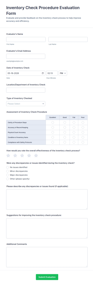 Inventory Check Procedure Evaluation Form Template