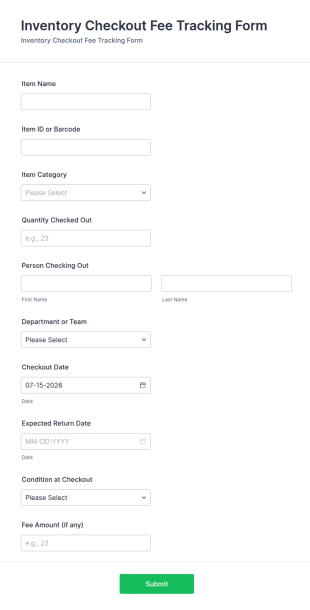 Inventory Checkout Fee Tracking Form Template