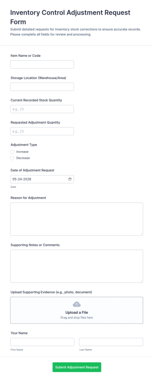 Inventory Control Adjustment Request Form Template