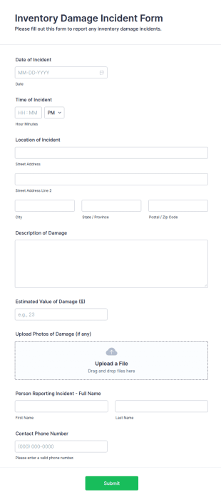 Inventory Damage Incident Form Template