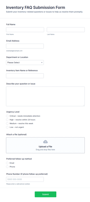 Inventory FAQ Submission Form Template