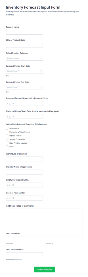 Inventory Forecast Input Form Template