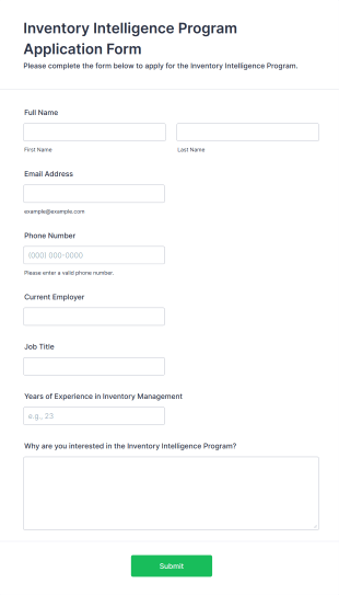 Inventory Intelligence Program Application Form Form Template
