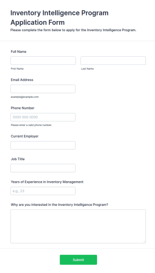 Inventory Intelligence Program Application Form Template