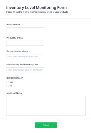 Inventory Level Monitoring Form Template