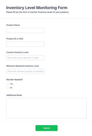 Inventory Level Monitoring Form Template