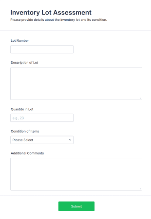 Inventory Lot Assessment Form Template