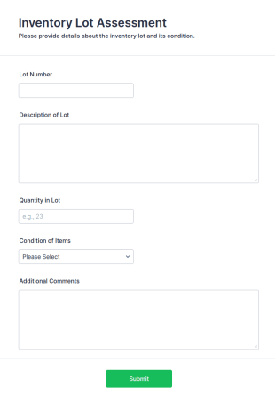 Inventory Lot Assessment Form Template