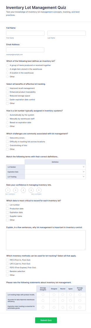 Inventory Lot Management Quiz Form Template