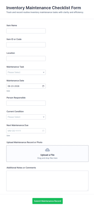 Inventory Maintenance Checklist Form Template
