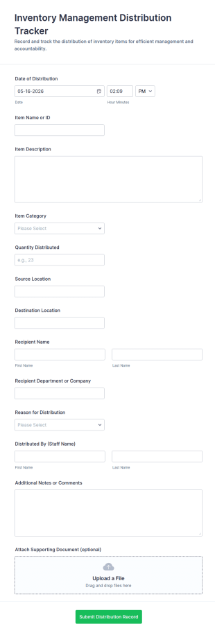 Inventory Management Distribution Tracker Form Template