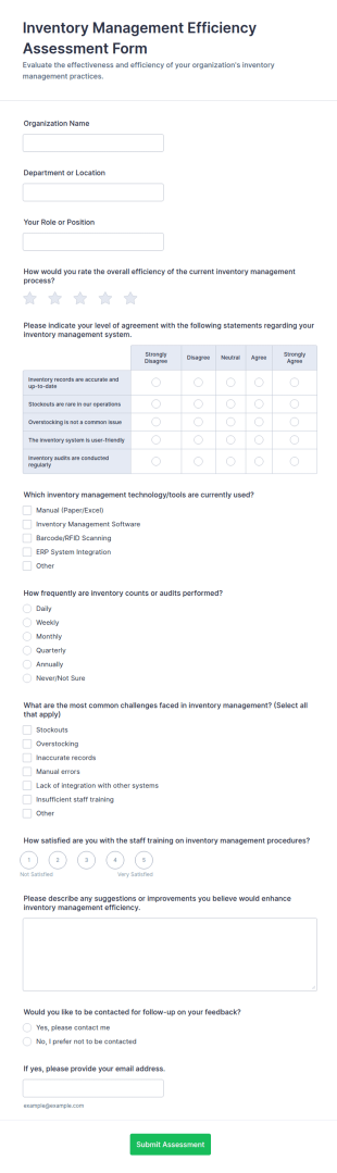 Inventory Management Efficiency Assessment Form Template