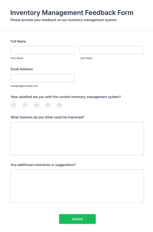 Inventory Management Feedback Form Template