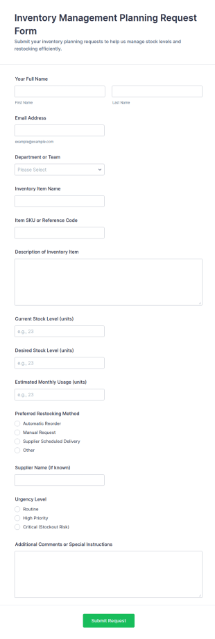 Inventory Management Planning Request Form Template