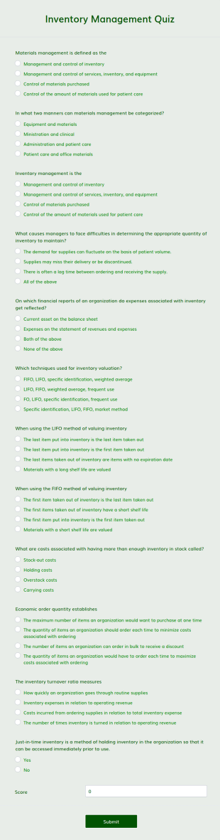 Inventory Management Quiz Form Template