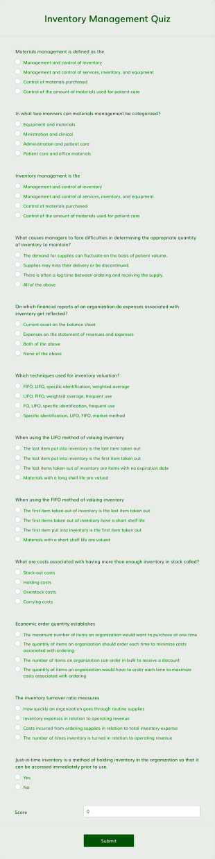 Inventory Management Quiz Form Template