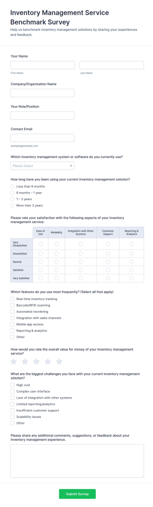 Inventory Management Service Benchmark Survey Form Template