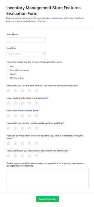 Inventory Management Store Features Evaluation Form Template
