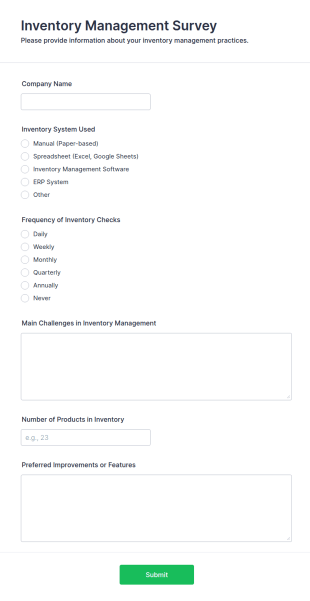 Inventory Management Survey Form Template