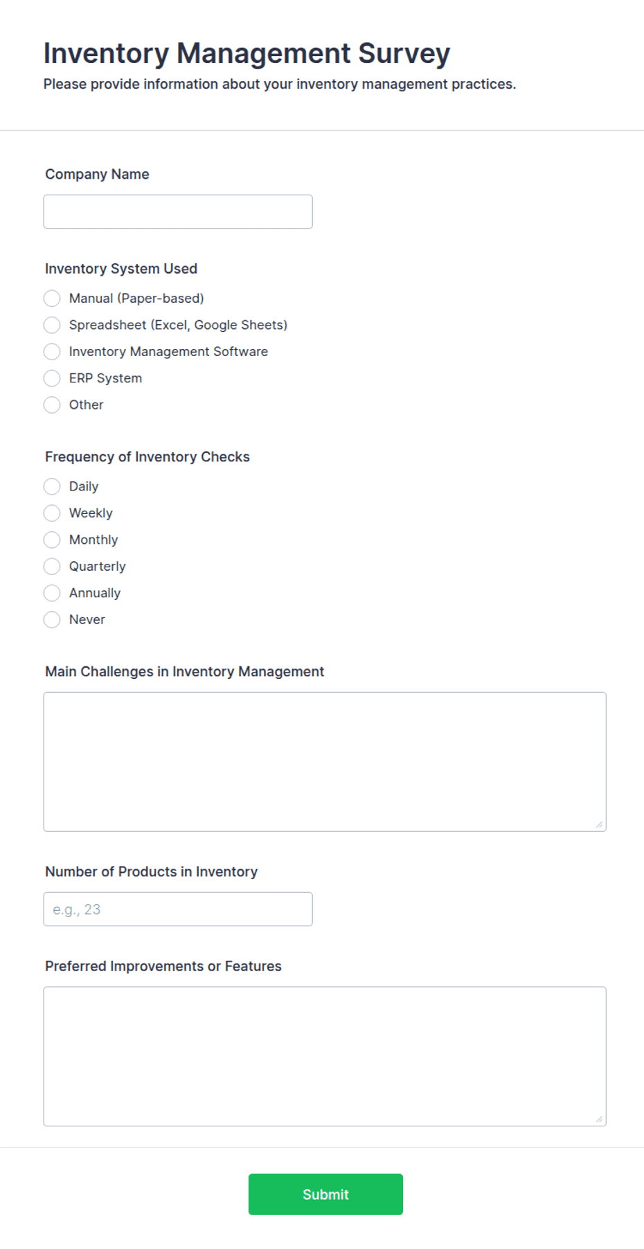 User Form Inventory Inventory Management Survey Form Template | Jotform
