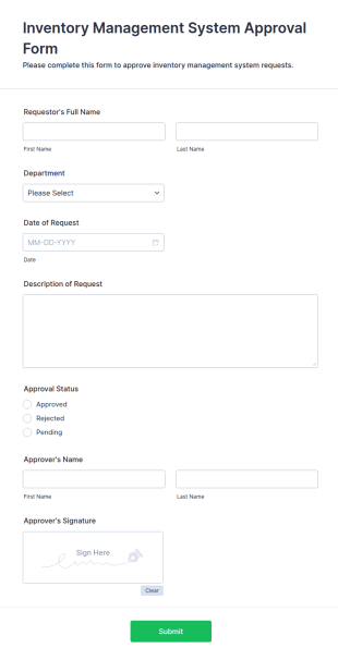 Inventory Management System Approval Form Template
