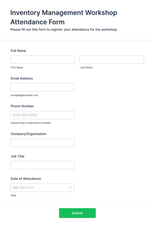 Inventory Management Workshop Attendance Form Template