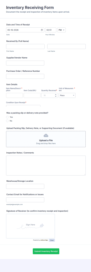 Inventory Receiving Form Template