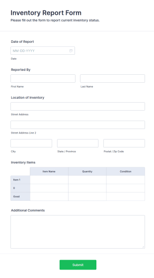 Inventory Report Form Template