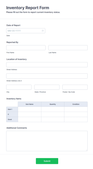 Inventory Report Form Template
