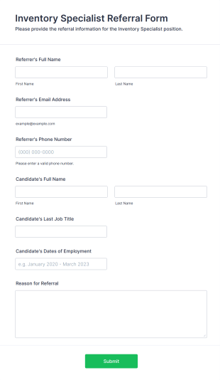Inventory Specialist Referral Form Template