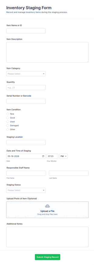 Inventory Staging Form Template