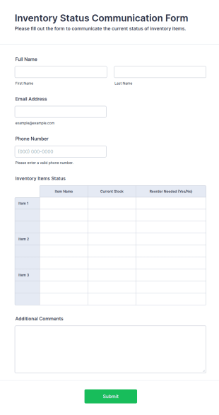 Inventory Status Communication Form Template