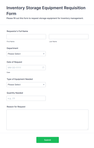 Inventory Storage Equipment Requisition Form Template
