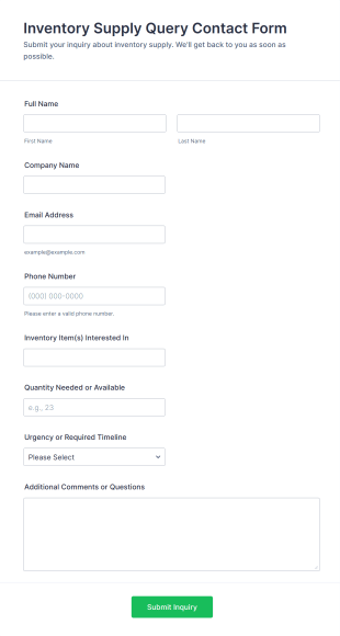 Inventory Supply Query Contact Form Template