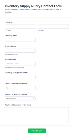 Inventory Supply Query Contact Form Template