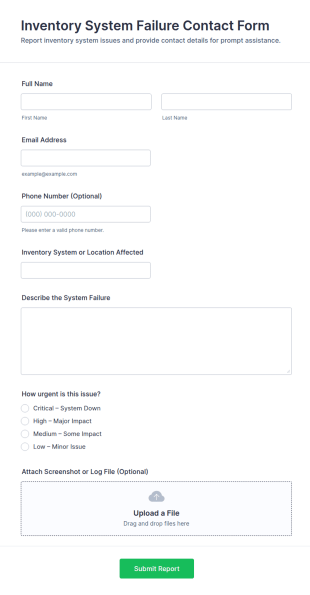 Inventory System Failure Contact Form Template