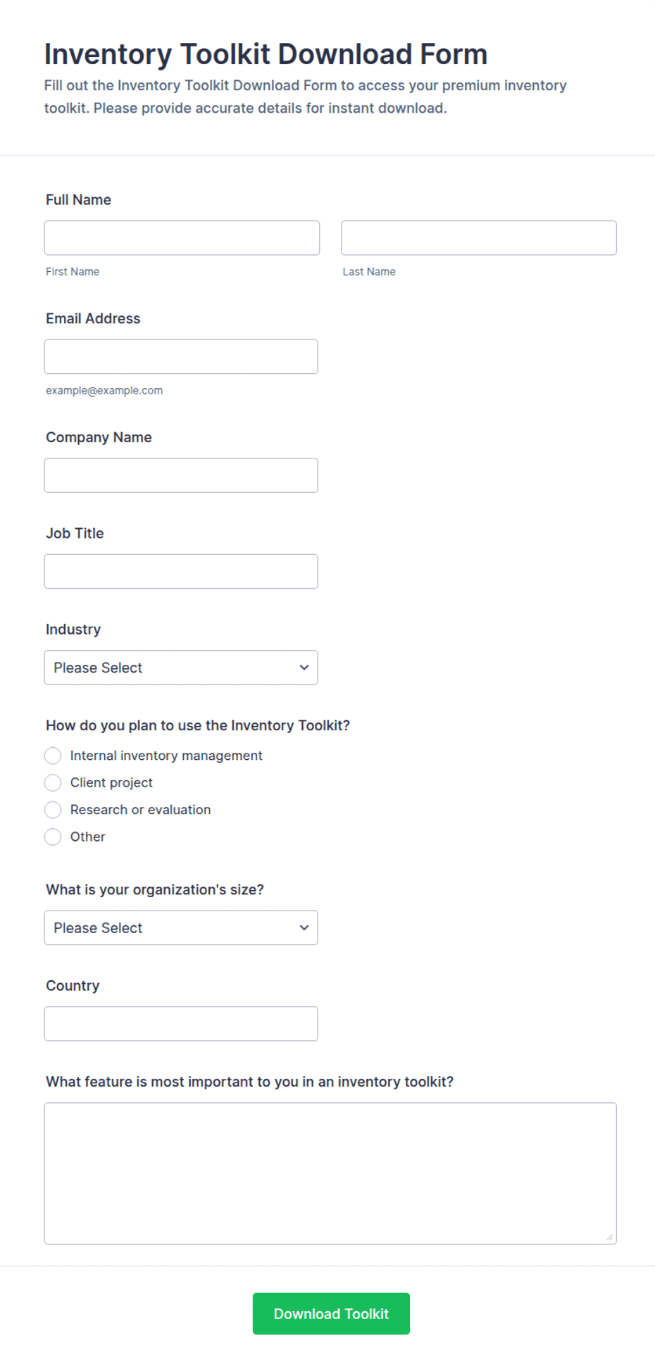 Inventory Toolkit Download Form Template | Jotform