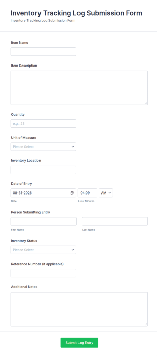 Inventory Tracking Log Submission Form Template