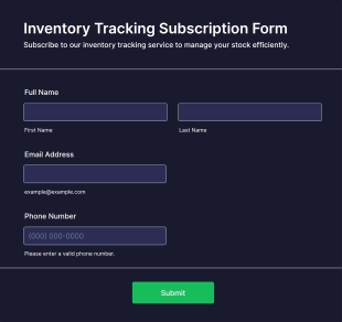 Inventory Tracking Subscription Form Form Template